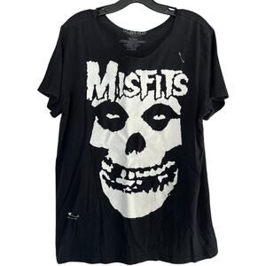 Misfits Fiend Skull Distressed Black T-Shirt Safety Pins Men’s Large